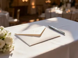 Elegancka kompozycja z cynowymi prezentami i białymi różami, symbolizująca dziesiątą rocznicę ślubu w romantycznym nastroju.